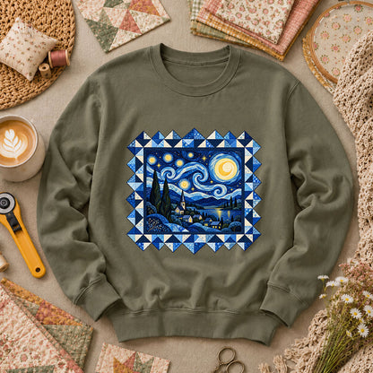 Starry Night Quilt Van Gogh Long Sleeve - Military Green