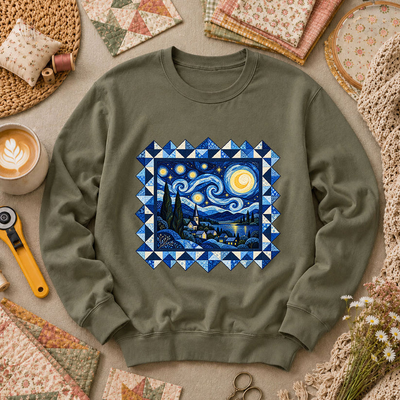 Starry Night Quilt Van Gogh Long Sleeve - Military Green