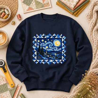 Starry Night Quilt Van Gogh Long Sleeve - Navy