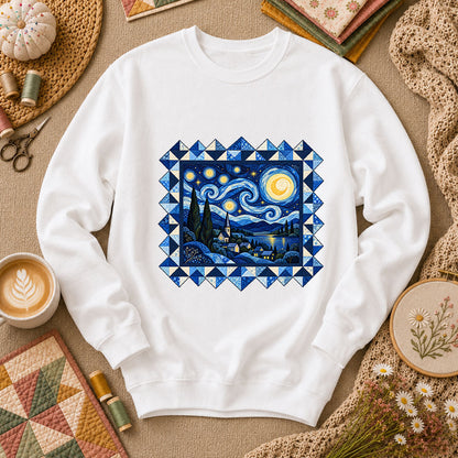 Starry Night Quilt Van Gogh Long Sleeve - White