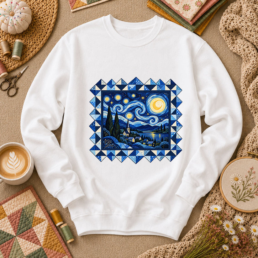 Starry Night Quilt Van Gogh Long Sleeve - White