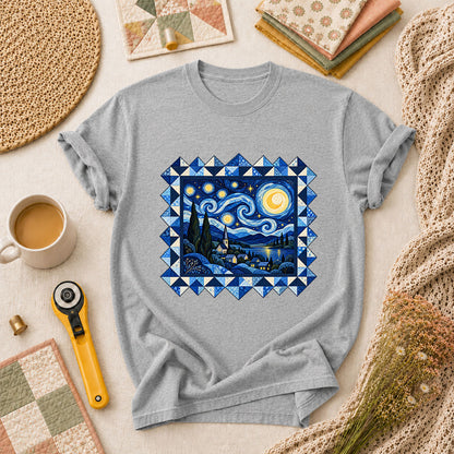 Starry Night Quilt Van Gogh T-Shirt - Athletic Heather