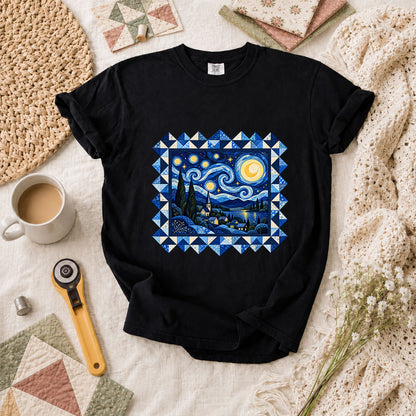 Starry Night Quilt Van Gogh T-Shirt - Black