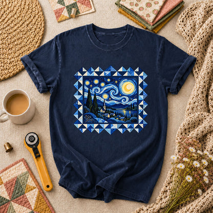 Starry Night Quilt Van Gogh T-Shirt - Navy