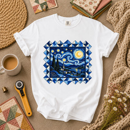 Starry Night Quilt Van Gogh T-Shirt - White