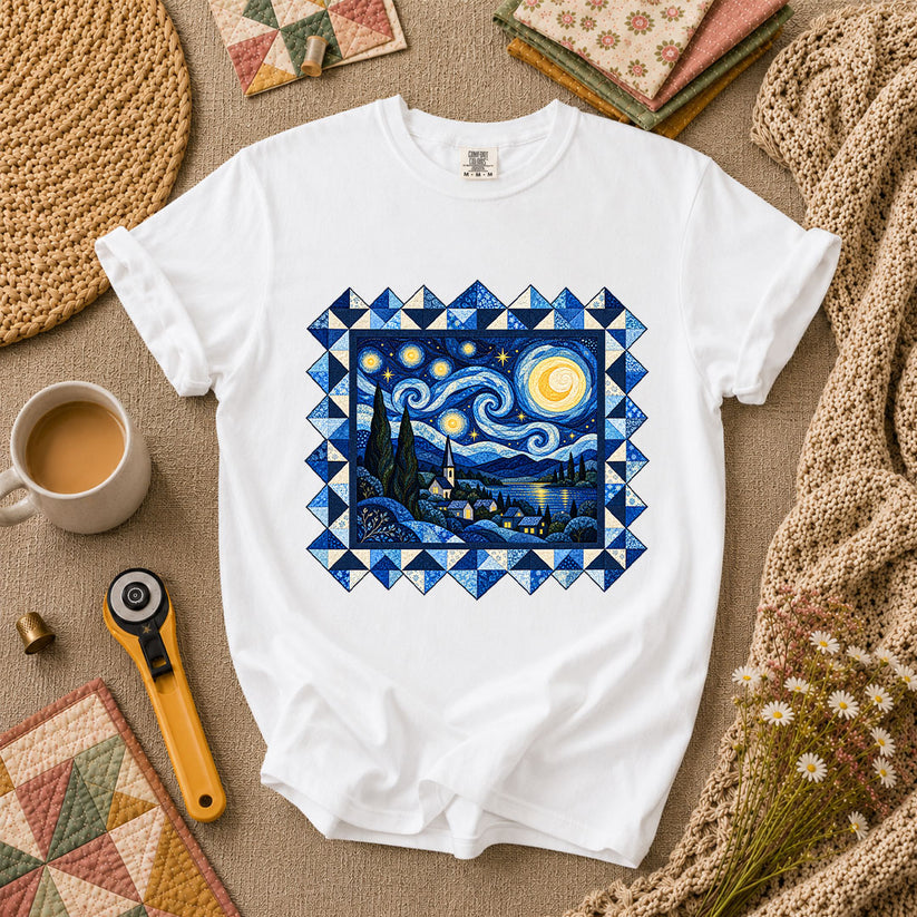 Starry Night Quilt Van Gogh T-Shirt - White