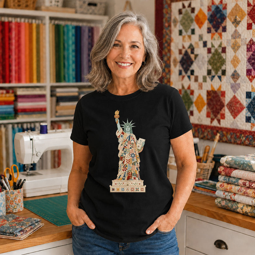 Statue of Liberty Quilt Block Patchwork - Black flatlay