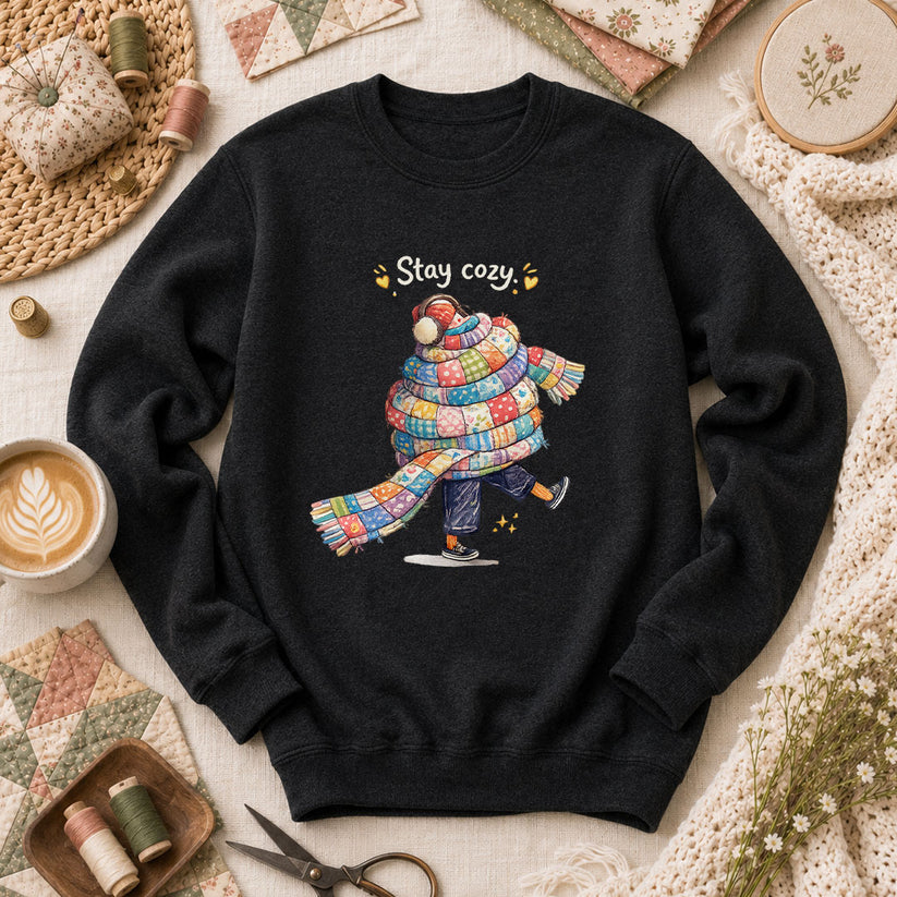 Stay Cozy Quilt Scarf Winter Long Sleeve - Black
