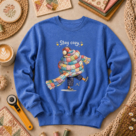 Stay Cozy Quilt Scarf Winter Long Sleeve - Heather True Royal