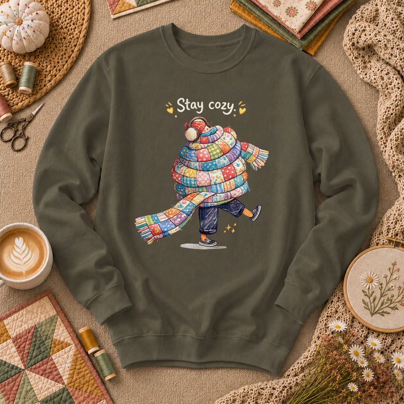 Stay Cozy Quilt Scarf Winter Long Sleeve - Military Green