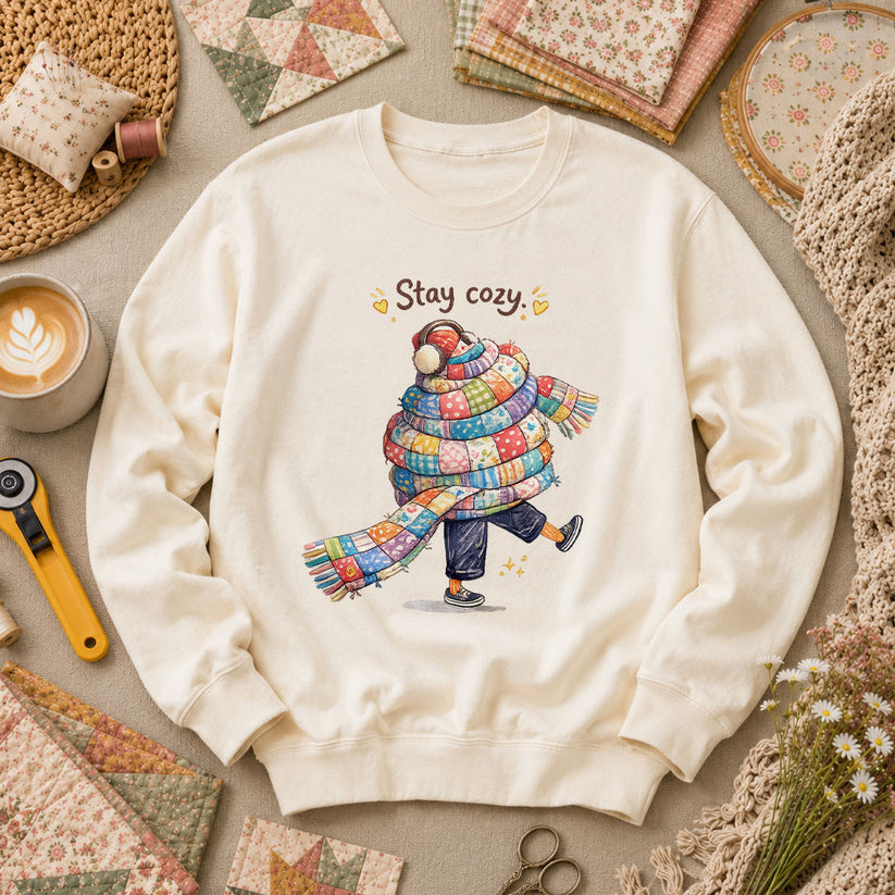 Stay Cozy Quilt Scarf Winter Long Sleeve - Natural