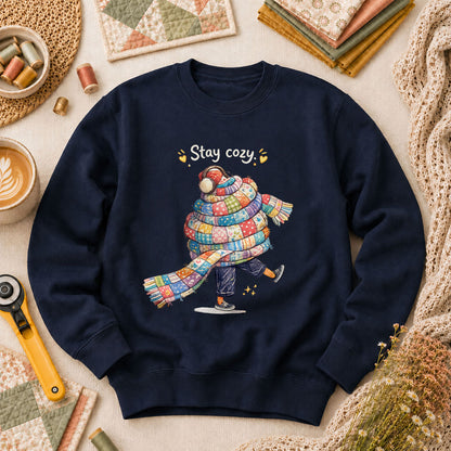Stay Cozy Quilt Scarf Winter Long Sleeve - Navy