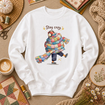 Stay Cozy Quilt Scarf Winter Long Sleeve - White