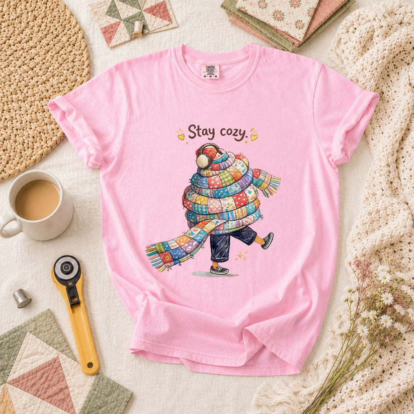 Stay Cozy Quilt Scarf Winter T-Shirt - Blossom