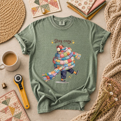 Stay Cozy Quilt Scarf Winter T-Shirt - Forest Green