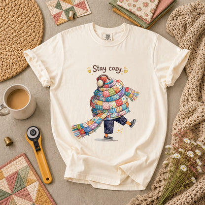 Stay Cozy Quilt Scarf Winter T-Shirt - Ivory