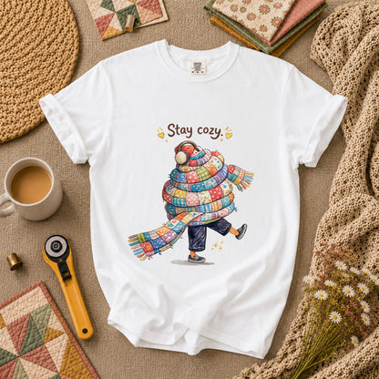 Stay Cozy Quilt Scarf Winter T-Shirt - White
