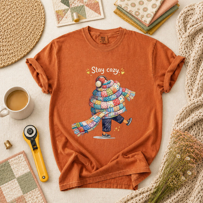 Stay Cozy Quilt Scarf Winter T-Shirt - Yam