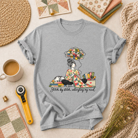 Stitch By Stitch Untangling My Mind T-Shirt - Athletic Heather