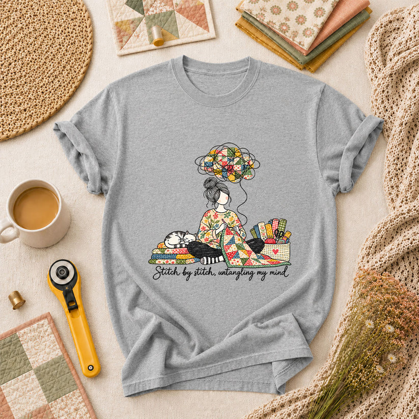 Stitch By Stitch Untangling My Mind T-Shirt - Athletic Heather
