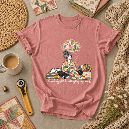Stitch By Stitch Untangling My Mind T-Shirt - Heather Mauve