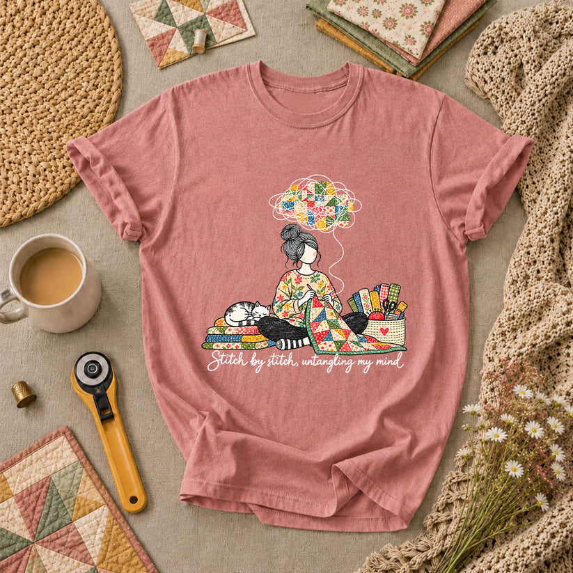 Stitch By Stitch Untangling My Mind T-Shirt - Heather Mauve