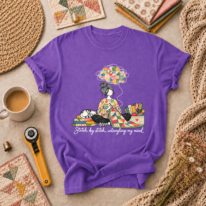 Stitch By Stitch Untangling My Mind T-Shirt - Heather Team Purple