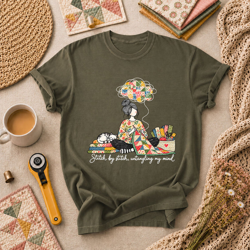 Stitch By Stitch Untangling My Mind T-Shirt - Military Green
