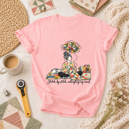 Stitch By Stitch Untangling My Mind T-Shirt - Pink