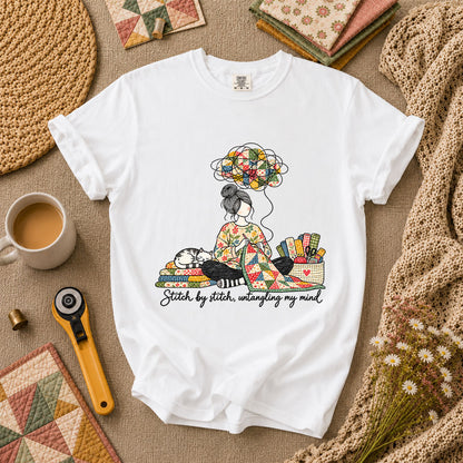 Stitch By Stitch Untangling My Mind T-Shirt - White