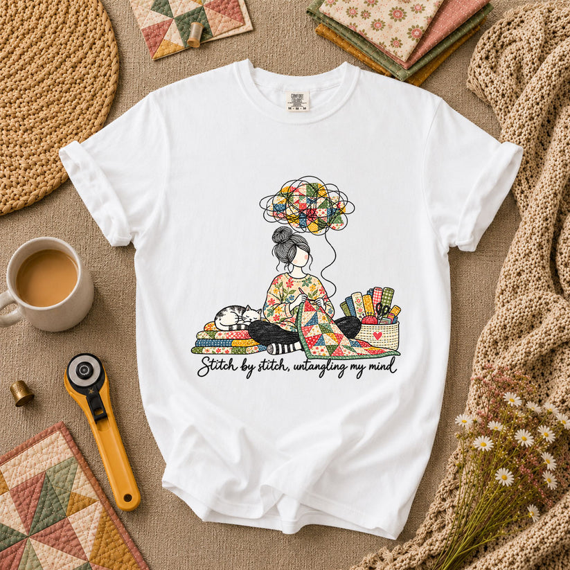 Stitch By Stitch Untangling My Mind T-Shirt - White