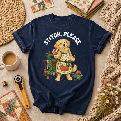 Stitch Please Golden Retriever Sewing Machine T-Shirt - Navy