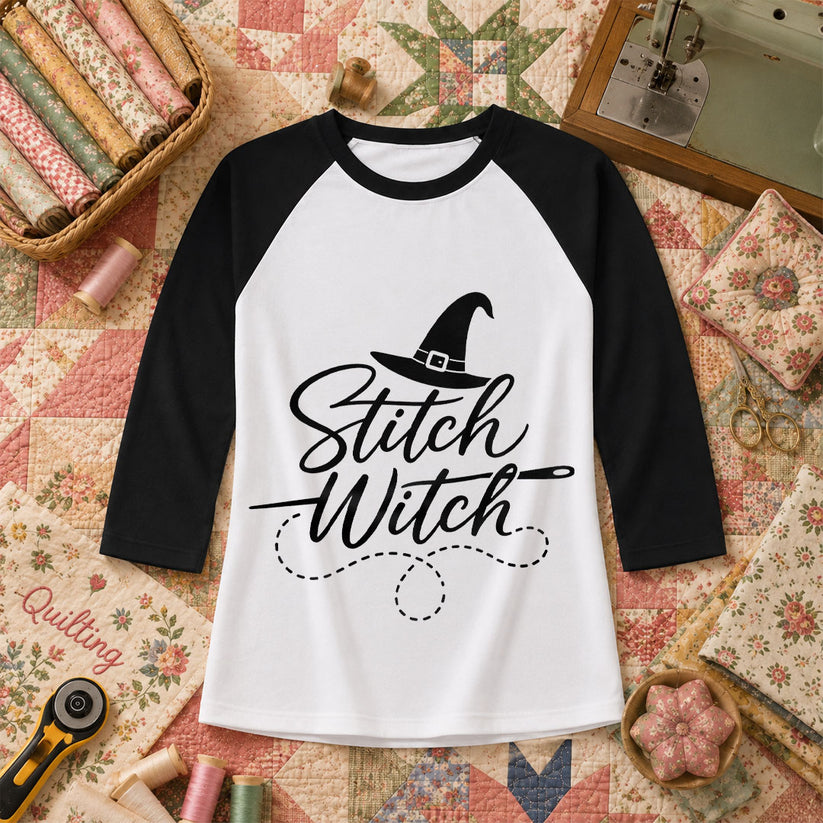Stitch Witch Halloween Raglan Sleeve - Black