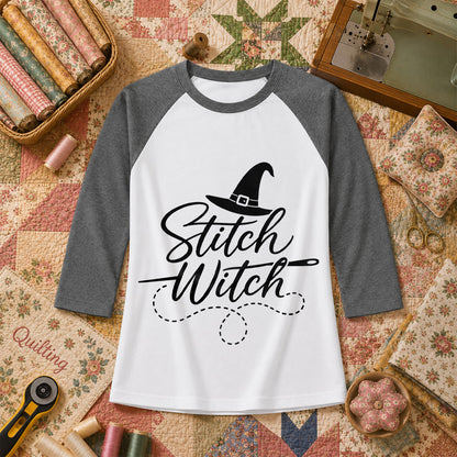 Stitch Witch Halloween Raglan Sleeve - Deep Heather