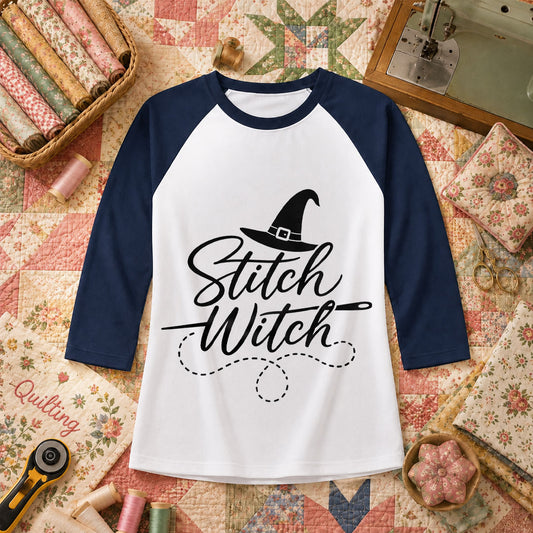Stitch Witch Halloween Raglan Sleeve - Navy