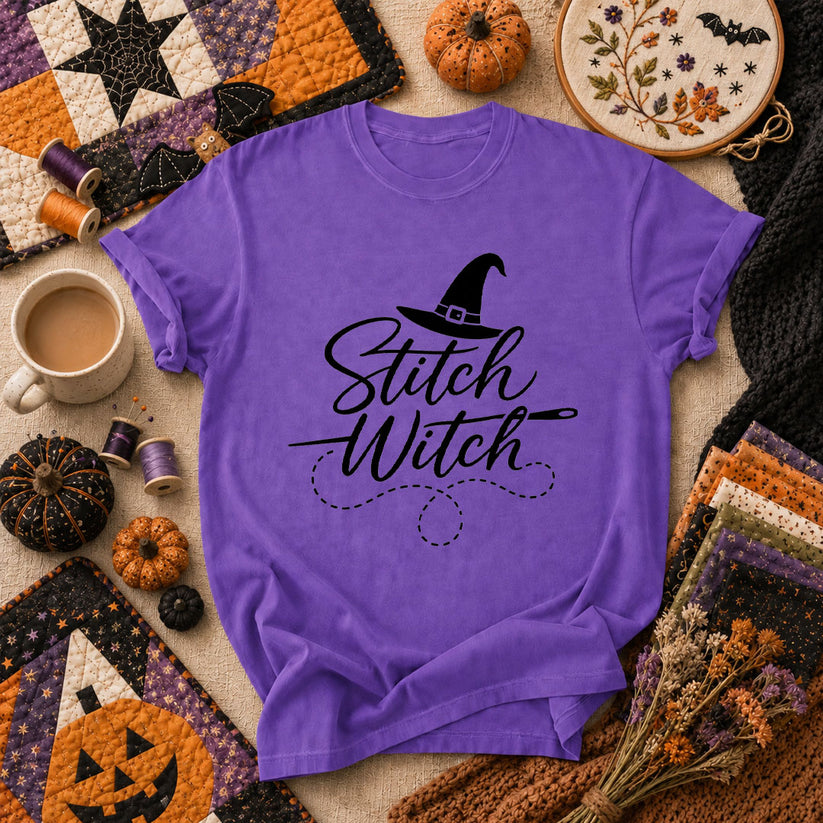 Stitch Witch Halloween T-Shirt - Heather Team Purple