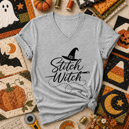 Stitch Witch Halloween Women's V-Neck - Athletic Heather