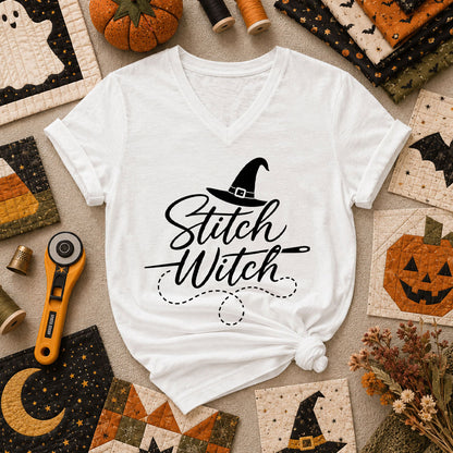 Stitch Witch Halloween Women's V-Neck - White