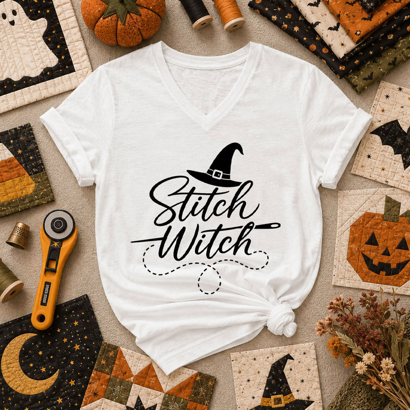 Stitch Witch Halloween Women's V-Neck - White