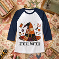 Stitch Witch Patchwork Hat Halloween Raglan Sleeve