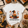 Stitch Witch Patchwork Hat Halloween Women's V-Neck
