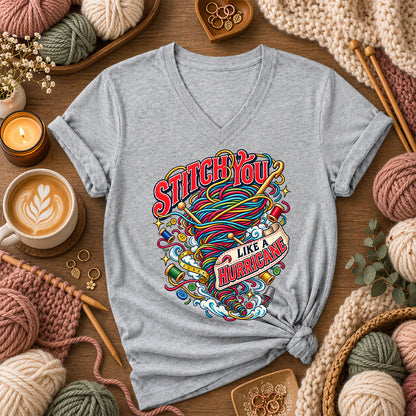 Stitch You Like A Hurricane Women's V-Neck - Athletic Heather