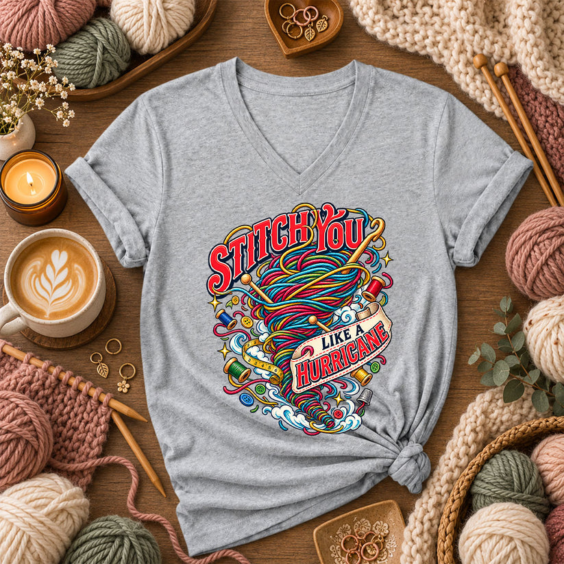 Stitch You Like A Hurricane Women's V-Neck - Athletic Heather