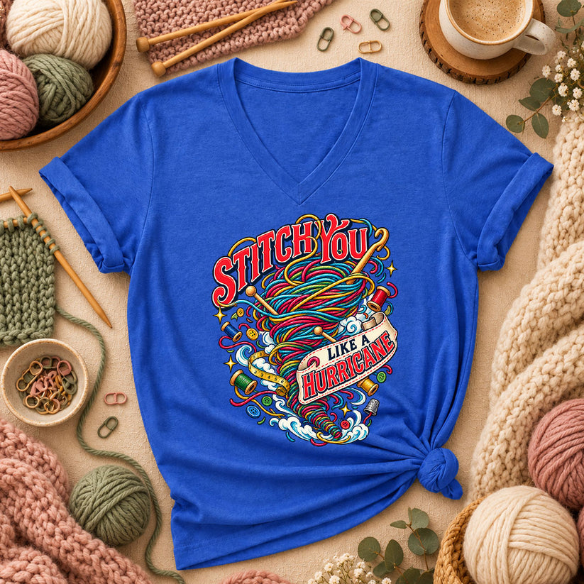 Stitch You Like A Hurricane Women's V-Neck - Heather True Royal
