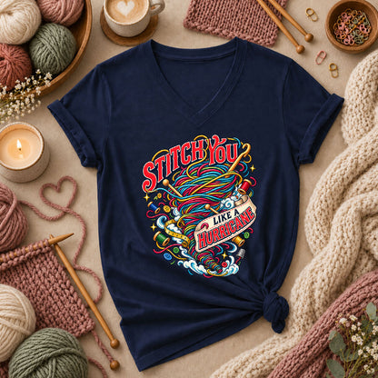 Stitch You Like A Hurricane Women's V-Neck - Navy