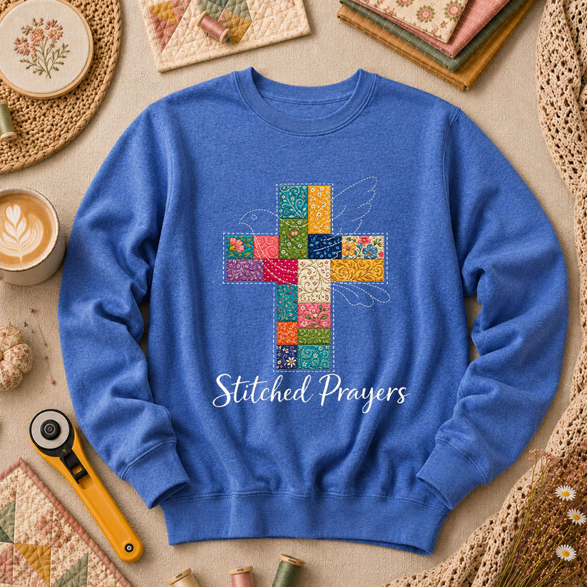Stitched Prayers Long Sleeve - Heather True Royal