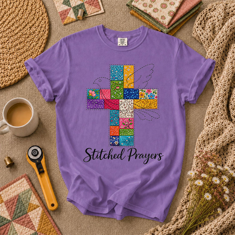Stitched Prayers T-Shirt - Heather Team Purple