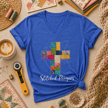 Stitched Prayers Women's V-Neck - Heather True Royal