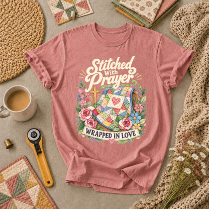 Stitched With Prayer Wrapped In Love T-Shirt - Heather Mauve