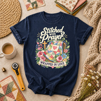 Stitched With Prayer Wrapped In Love T-Shirt - Navy